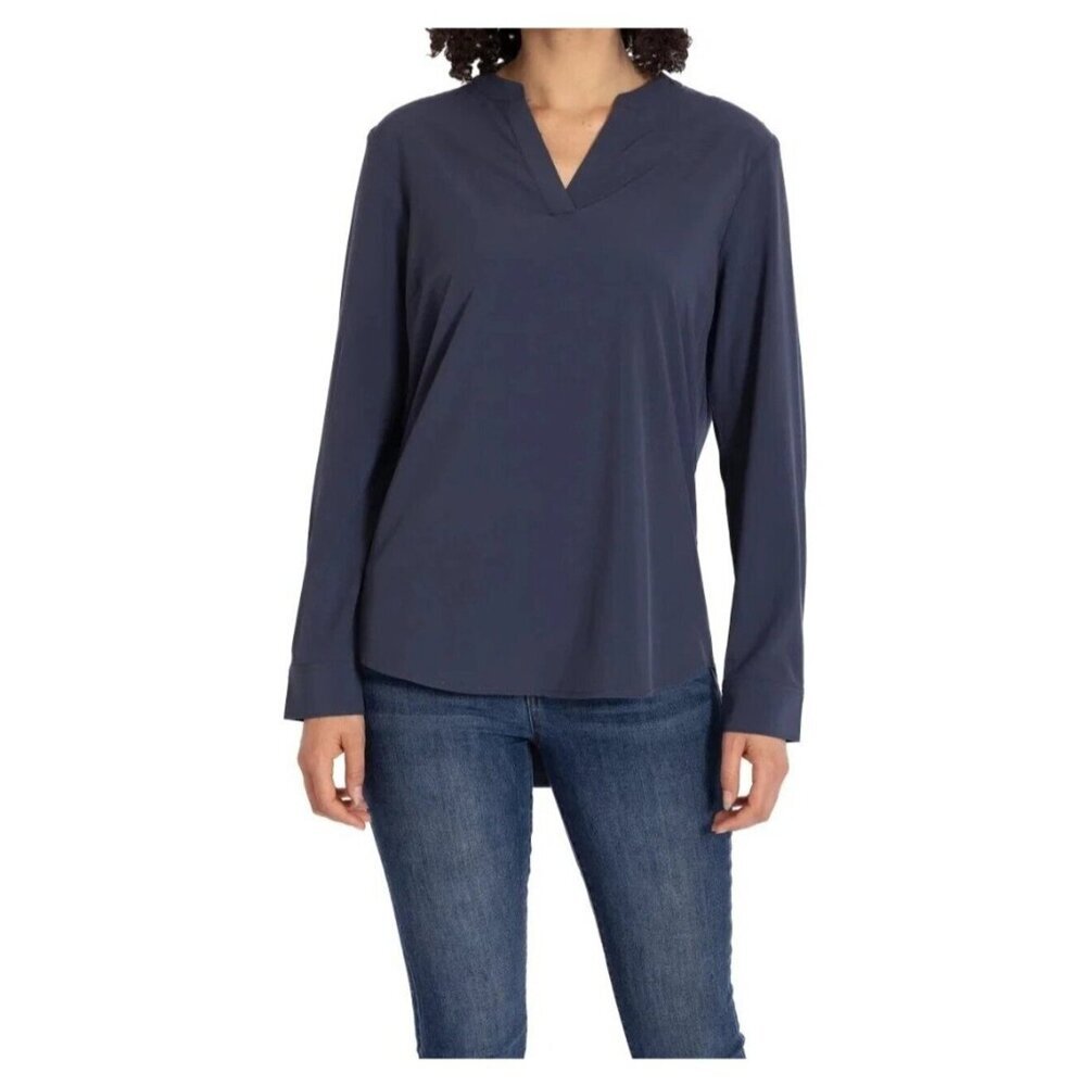 NWT Rev Women's M Long Sleeve V-Neck Blouse Blue Polyester C0758